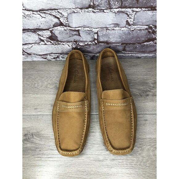 Clarks England Tan Nubuck Leather Slip On Driving Loafers Shoes Men 11M US/44EU - Picture 2 of 16